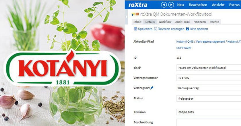 Screenshot roXtra Dokumentenlenkung bei Kotanyi
