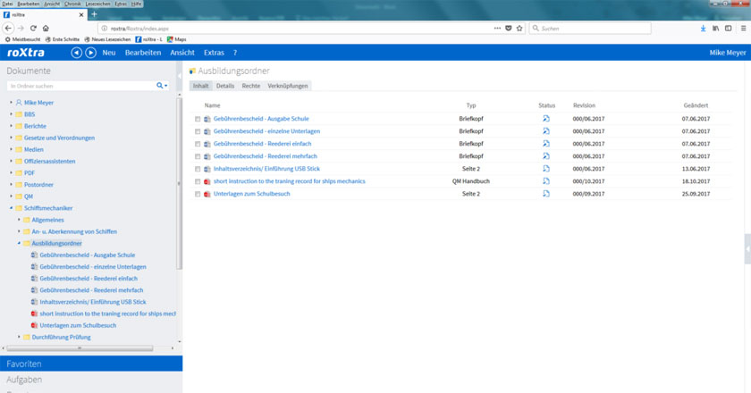 Screenshot von roXtra - Ausbildungsordner