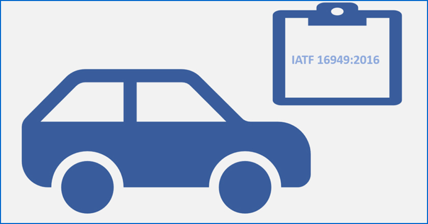 Grafik von einem Auto und einer Tafel mit der Beschriftung IATF16949