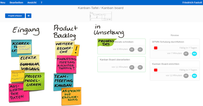 Darstellung von einem Kanban-Board in roXtra