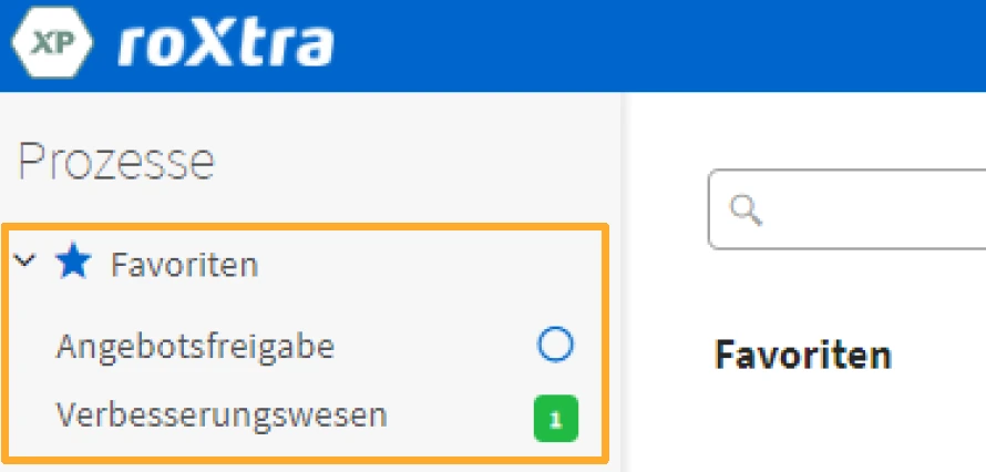 Ansicht der gesetzten Favoriten eines Benutzers in der Sidebar.